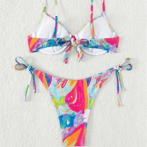 NEW! Cute Rainbow Tie Dye Swirled Pattern String Bikini Beach Vacay Resort - Picture 2 of 5